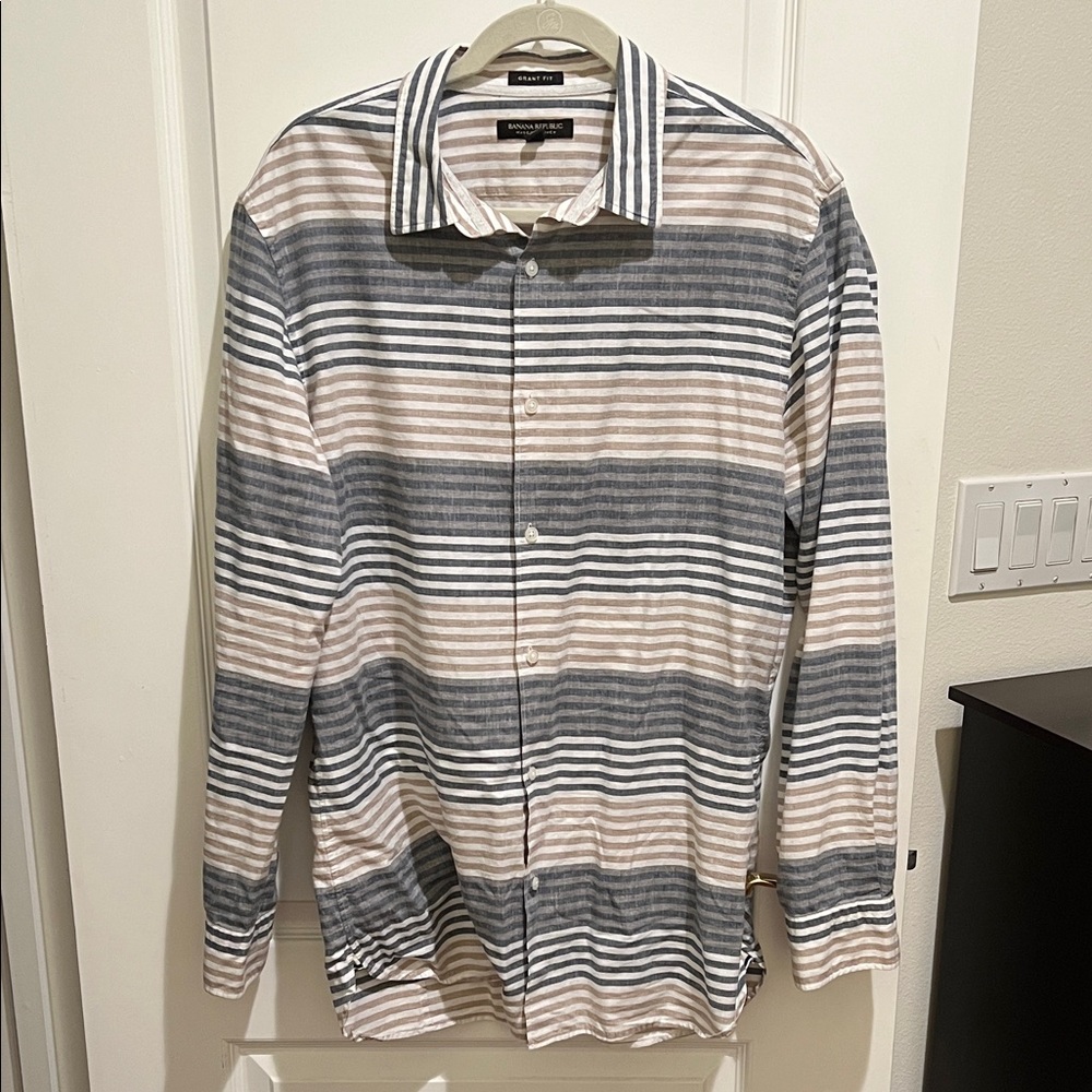 Banana Republic Men's Striped Button-Down Shirt - White, Gray, Cream